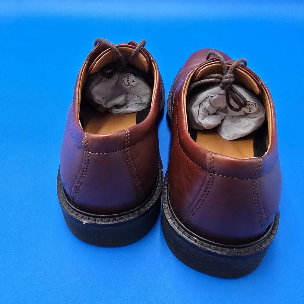ECCO Men's London Plain Toe Tie‎ Oxford 10-10.5, 44 EU Cognac Brown EUC